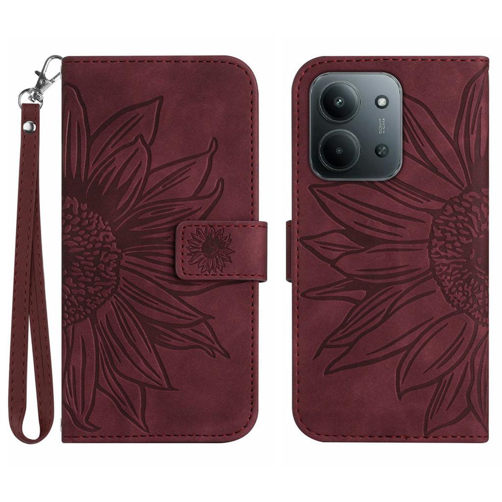 Per Xiaomi Redmi 15C 5G (Unione Europea) (173mm)/15C 4G (Unione Europea) (173mm) Custodia Portafoglio in Pelle con Impresso Girasole Copertura per Telefono con Cinturino da Polso