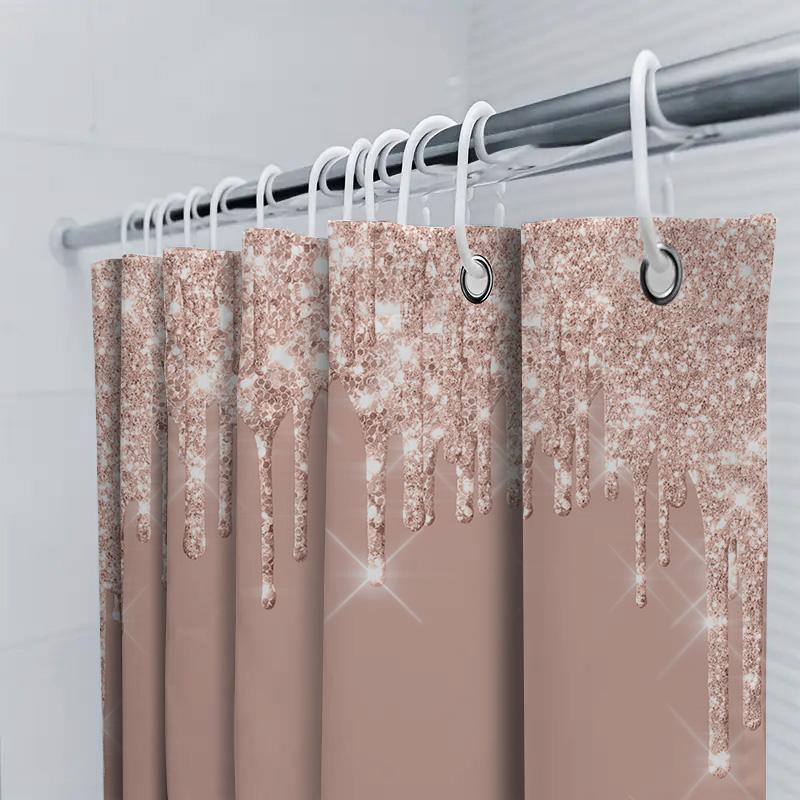 Sparkly Bath Shower Curtain Glitter Rainfall Design In Rose Gold For Bathroom Decorations Easy Hanging With Hook Rings Perfect G