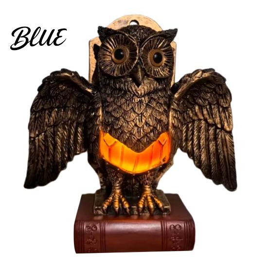 Owl Table Lamp Small Night Light with Golden Owl Farmhouse Bedside Wooden Base for Living Room Bedroom Office Retro Rustic Nightstand Style Lighting