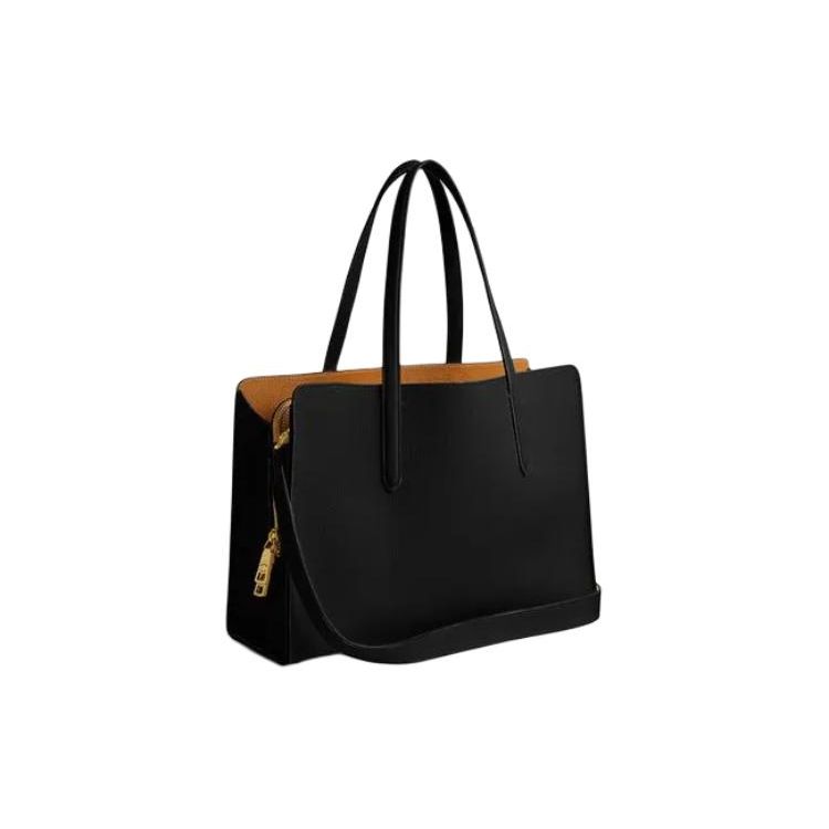 Coach Carter 36 Gold Logo Pendant Central Zipper Compartment Leather Tote Bag Women Tote Black CH805-B4BK