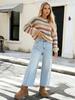 Wish Spring Women's Off-White Striped Loose Knit Round Neck Sweater