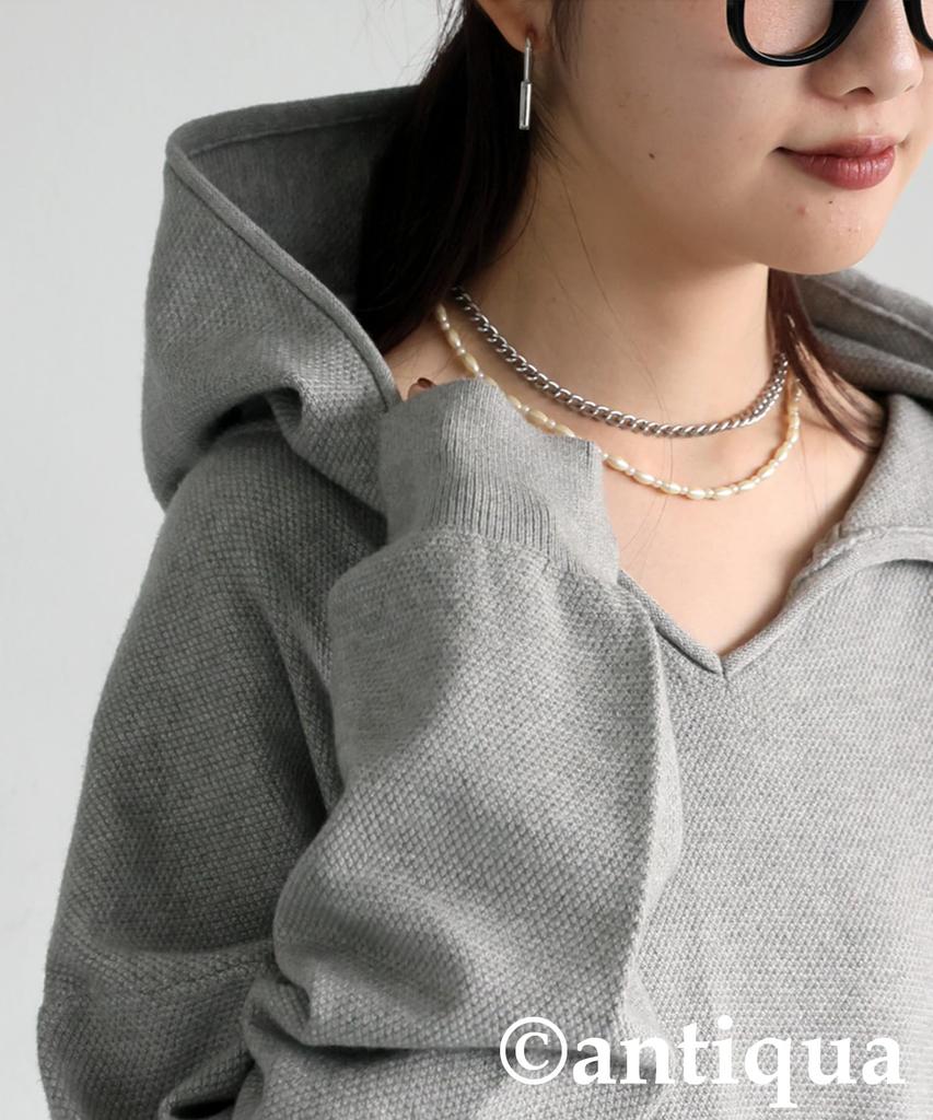 [antiqua] Antiqua Women's Long-Sleeve Plain Ribbed Piqué Knit Hoodie ZA-00282 One Size 15 Heather Gray