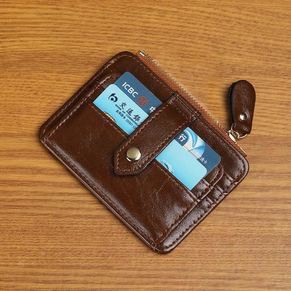 Porte-cartes rétro couleur unie style coréen porte-monnaie zippé design tendance mini portefeuille hommes
