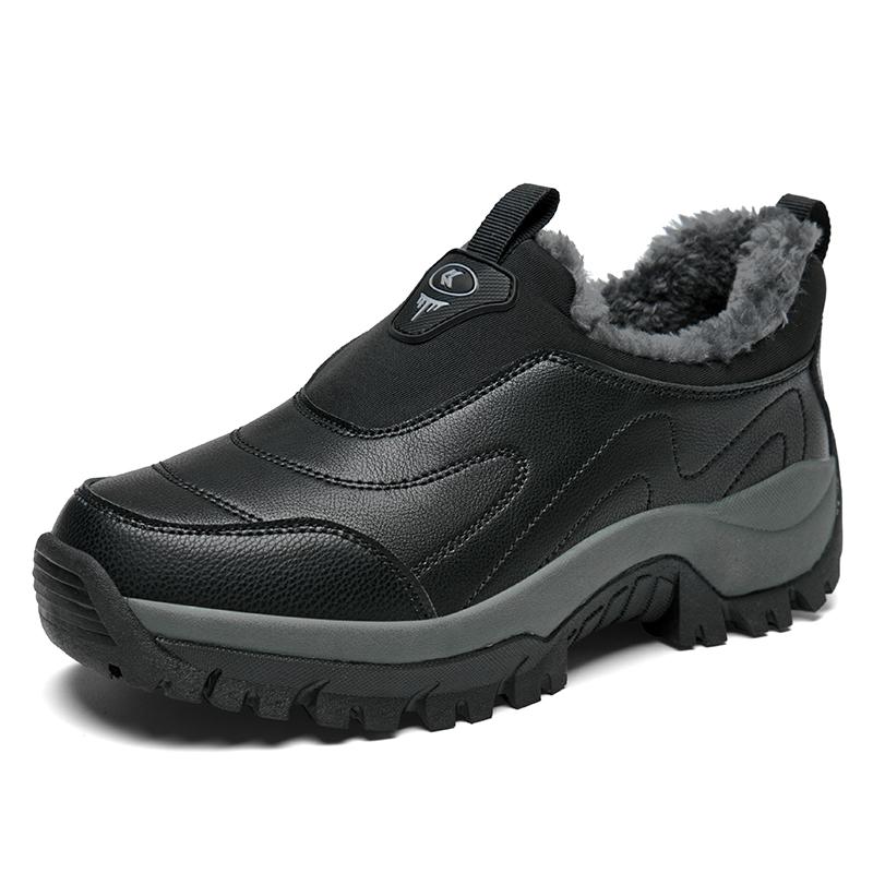 

Модная повседневная спортивная обувь для женщин 2025 Новый дизайн Слипоны Снежные ботильоны Женские Толстая подошва Противоскользящая обувь для ходьбы Кожаные кроссовки 36 чёрный