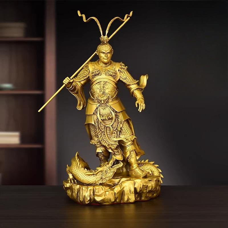 Brass Monkey Statue of The Victorious Buddha Sun Wukong for Living Room and Entryway Home Decor