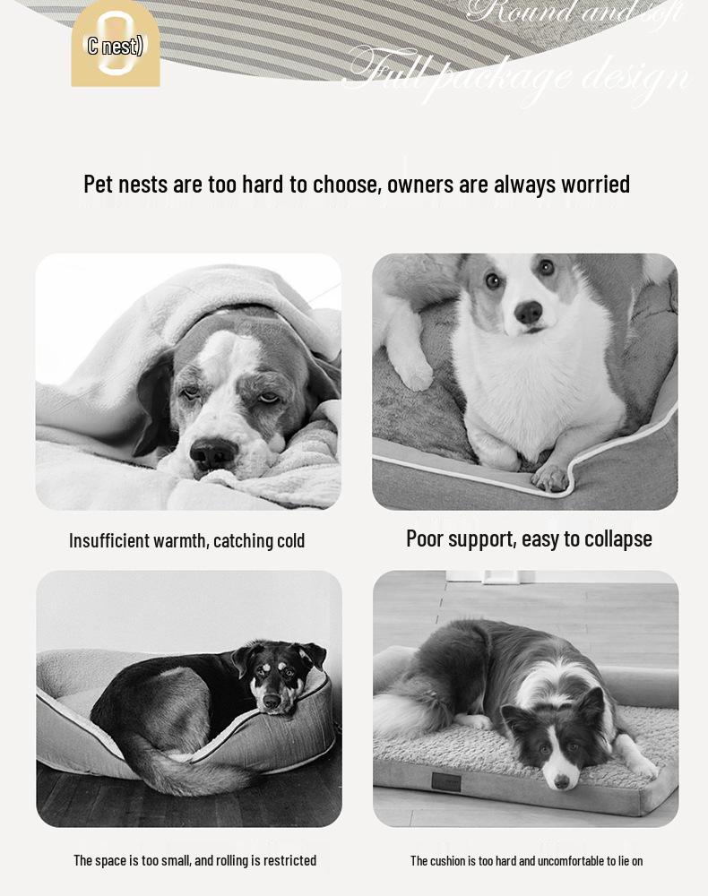 Four Seasons Round Dog Bed - Medium/Large, Scratch & Bite Resistant, Thick & Warm Cat Cushion