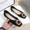 Fashion Flat Shoes Women 2025 New Spring Autumn Square Toe French  Black Shallow Mouth Square Buckle Ladies Shoes Big Size 41 42 43