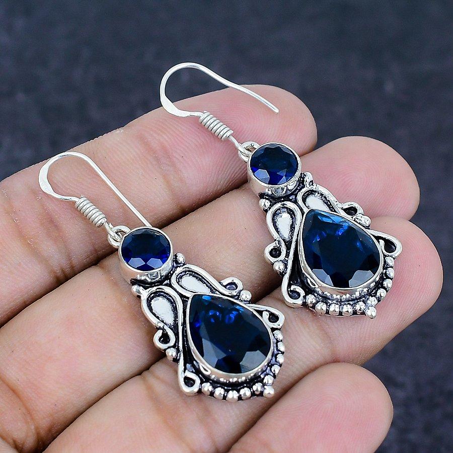 Iolite Quartz Gemstone 925 Sterling Silver Earring 1.97"