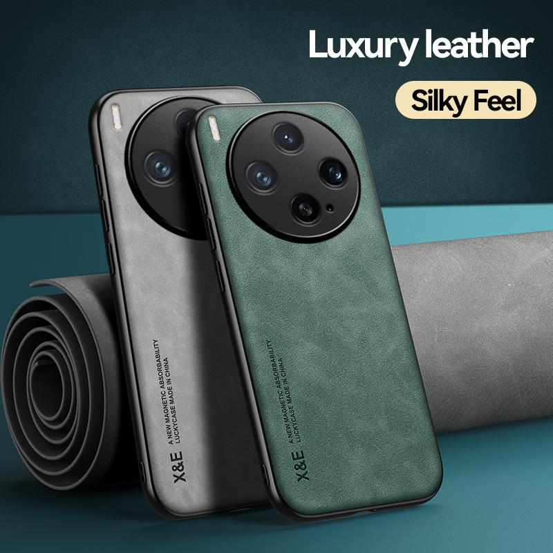For Vivo X300 and X300 Pro Case Built-in Magnet Thin Silky Hand Feeling Leather Anti-Fingerprint Lens Full Protection Cover