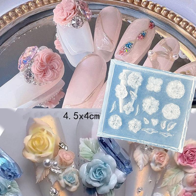 3D Flower Silicone Nail Mold Sweet Bow Rose Nails Templates DIY Nail Art Decorations Stamping Plates Manicure Design Tools