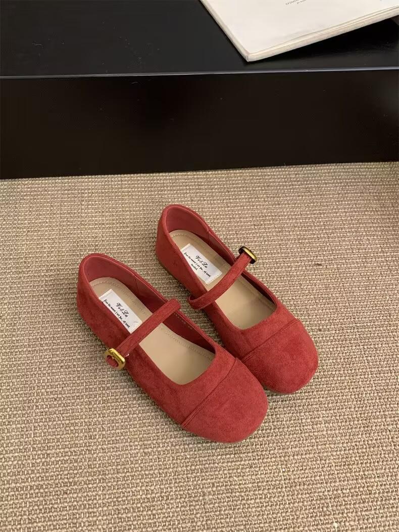 

Туфли-лодочки светло-красного цвета для девочек, весна-осень 2025 года, новые ретро-туфли из нежной замши «Мэри Джейн», плоские шапочки 35 красный