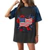 Women Casual Short Sleeve T Shirt Denim Patchwork Top 250th Independence Day Commemorative Print Relaxed Fit Lightweight Tee