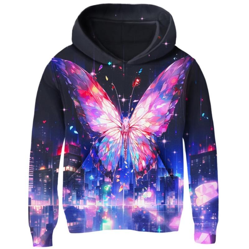 3D Print Butterfly Pattern Mens Pullover Hoodies Long Sleeve Oversized Butterfly Hoodie For Men Women Casual Sport Tracksuit