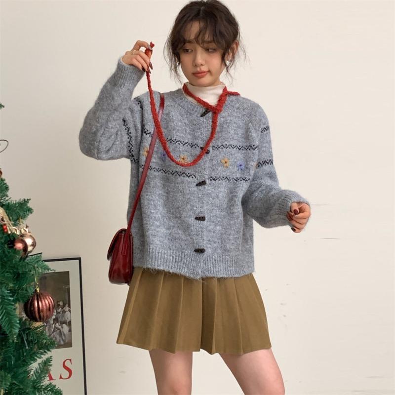 Premium Sweater Women's Retro Crew Neck Knitted Cardigan Autumn and Winter New Loose Women's Top Slim Coat