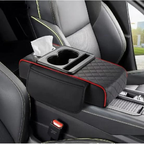 Auto Center Console Armrest Height Pad, Armrest Cushion Cover with 2 Cup Holders, All-Season Car Armrest Pillow Protector