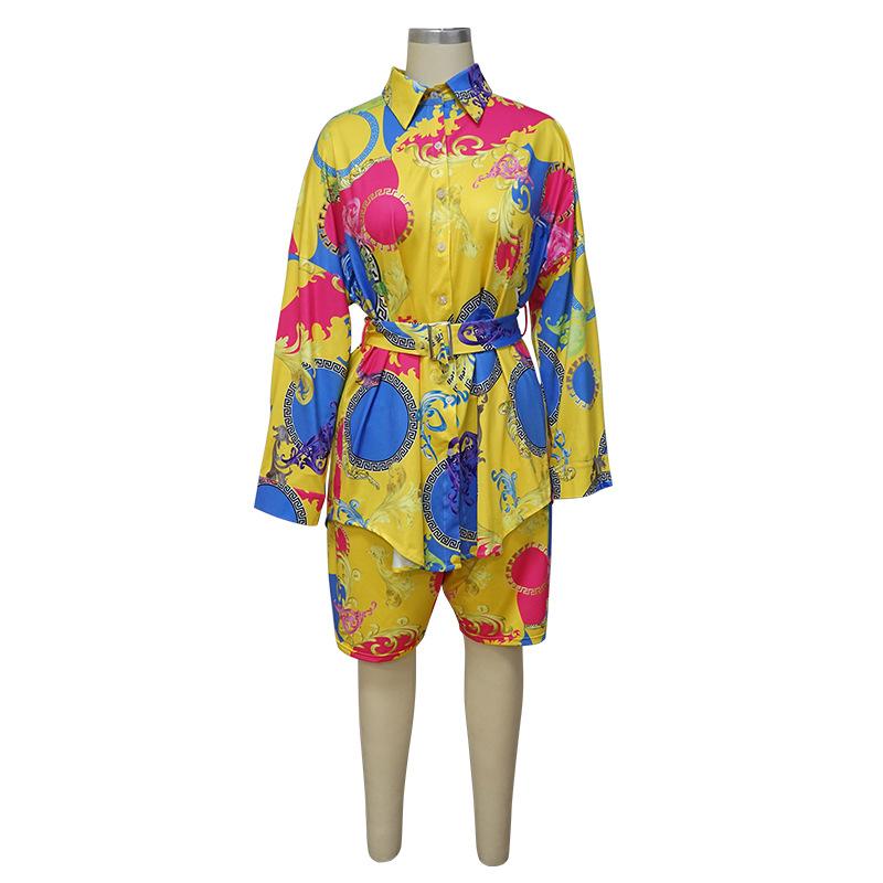 Plus Size Women's Lapel Colorful Print Fashion Sexy Two Piece Suit