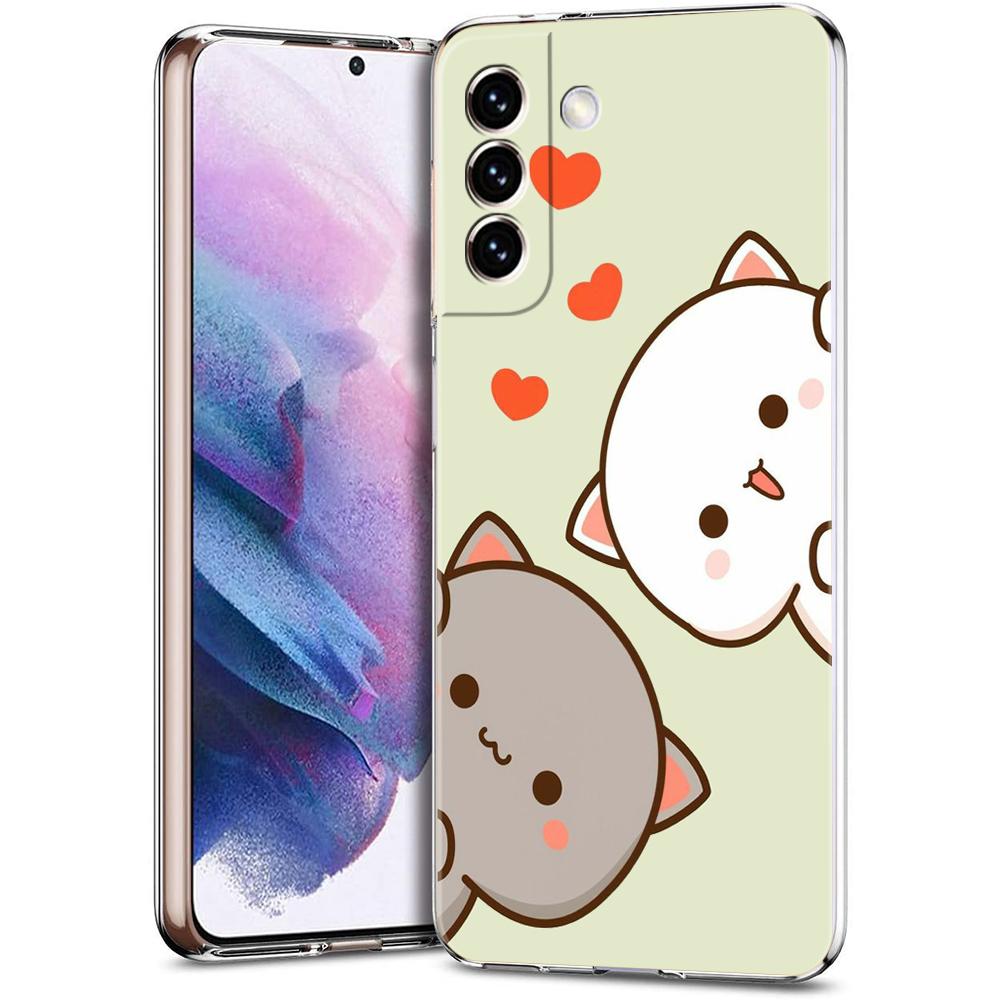 Cute Cartoon Cat Couple Phone Case For Samsung Galaxy S24 Ultra S23 FE S22 S20 S21 5G S10 S9 Plus S10E S8 Soft Clear Cover