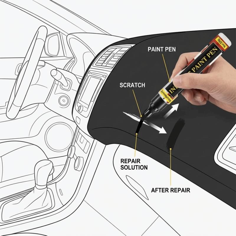Black Plastic Touch-Up Paint Pen for Car Interior, Dashboard, Steering Wheel & Control Buttons Scratch Repair