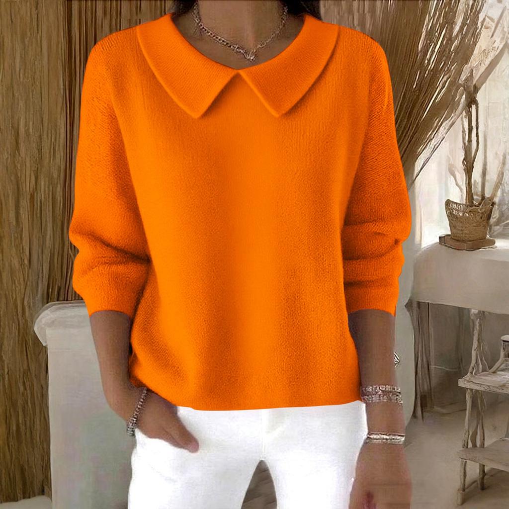 Women's Fashionable Long-sleeved Solid-color Pullover Knitted Sweater Top