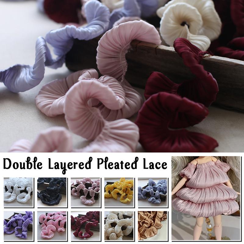 4M Glitzer Superweicher Kristall Satin Doppellagig Plissiert Rüschenspitze Besatz DIY Nähen Kleidung Rocksaum Heimtextildekor