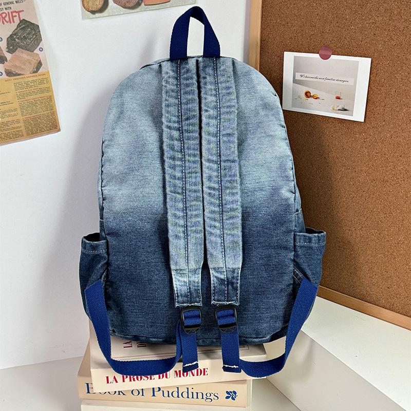 New casual denim student schoolbag Japanese old retro washed denim backpack large capacity bag