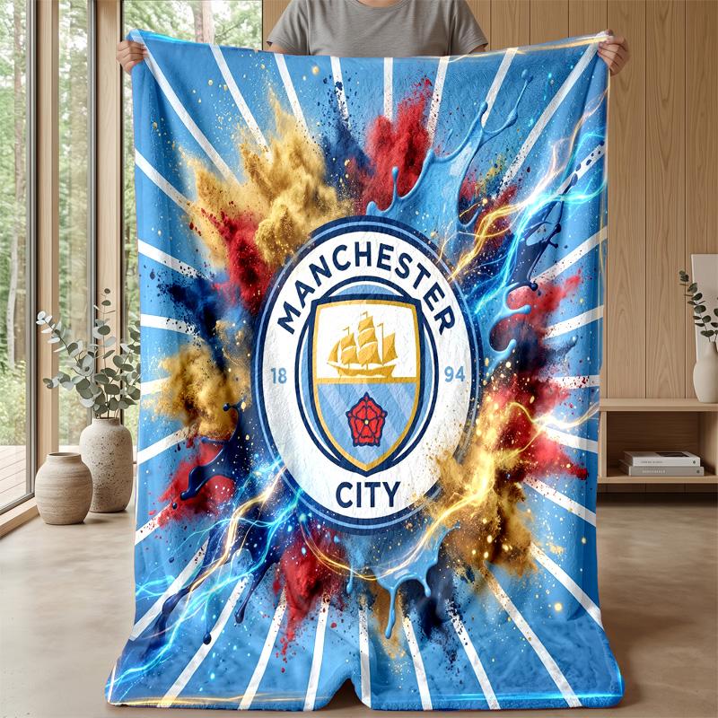 Manchester City Theme Blanket Soft Flannel Blanket Plush Throw Blanket Cozy Sofa Bed Blanket for Home Decor