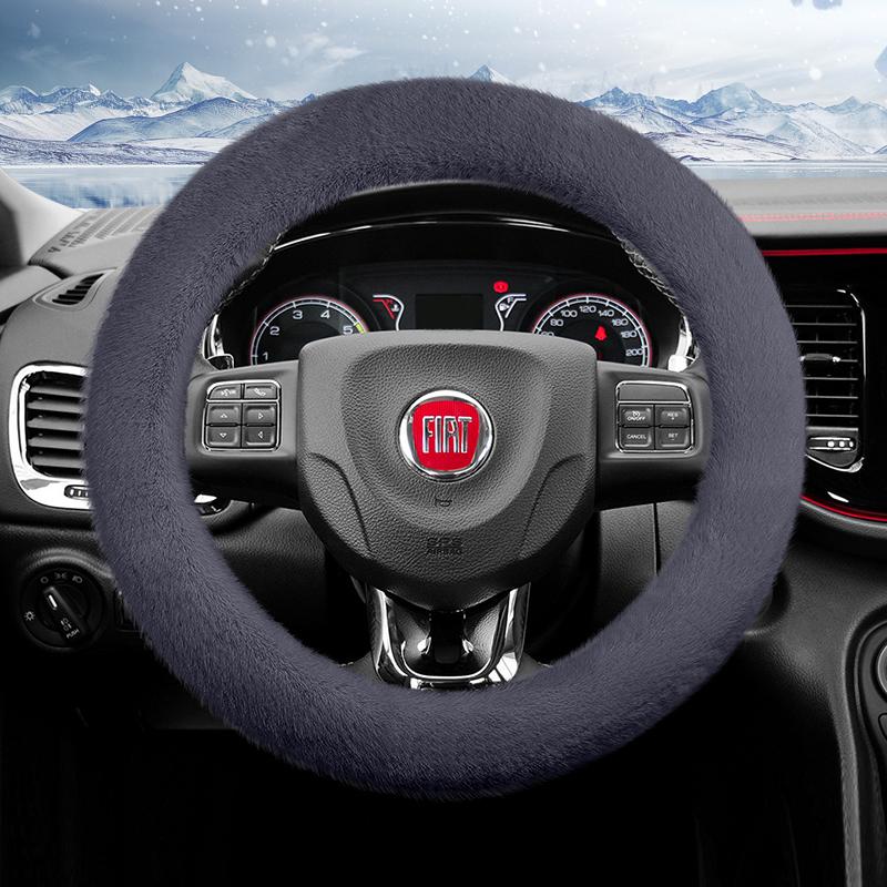 Suitable for Fiat Long Plush Steering Wheel Cover, Fashionable Autumn and Winter Warm Non-Slip Protective Cover, Suitable for Topolino 600 Hybrid