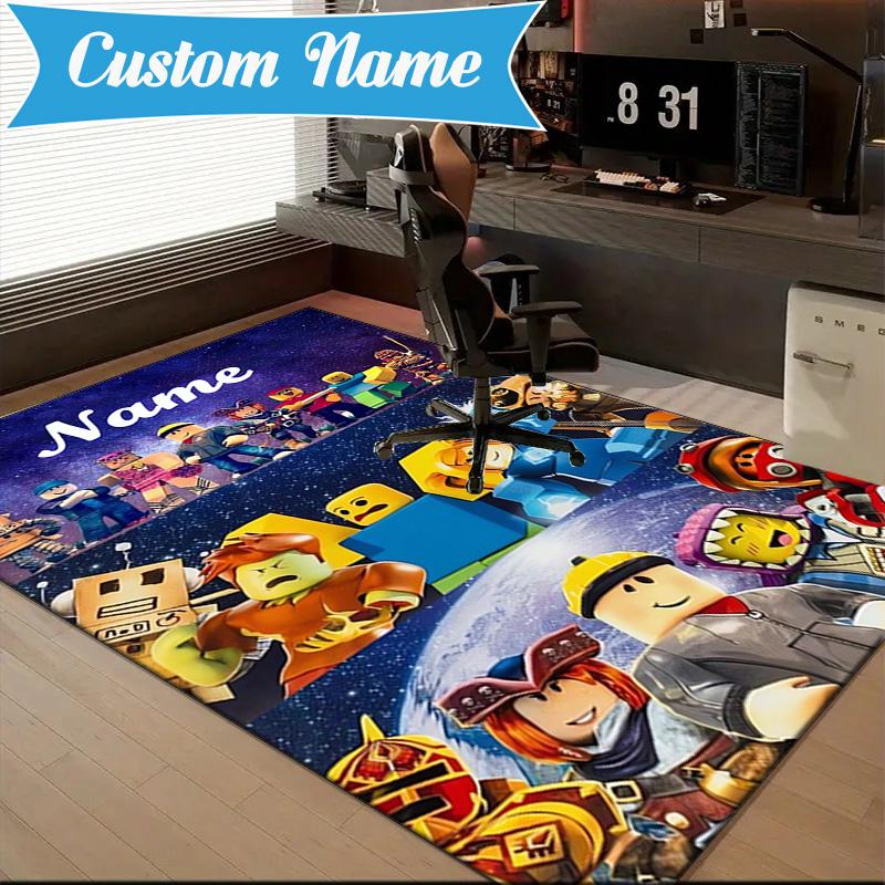 Custom Name Minecraft Adventure Night Rug for Living Room, Game Rooms, Office, Bedroom, Floor Mat Playful Design, fan gifts Christmas decor