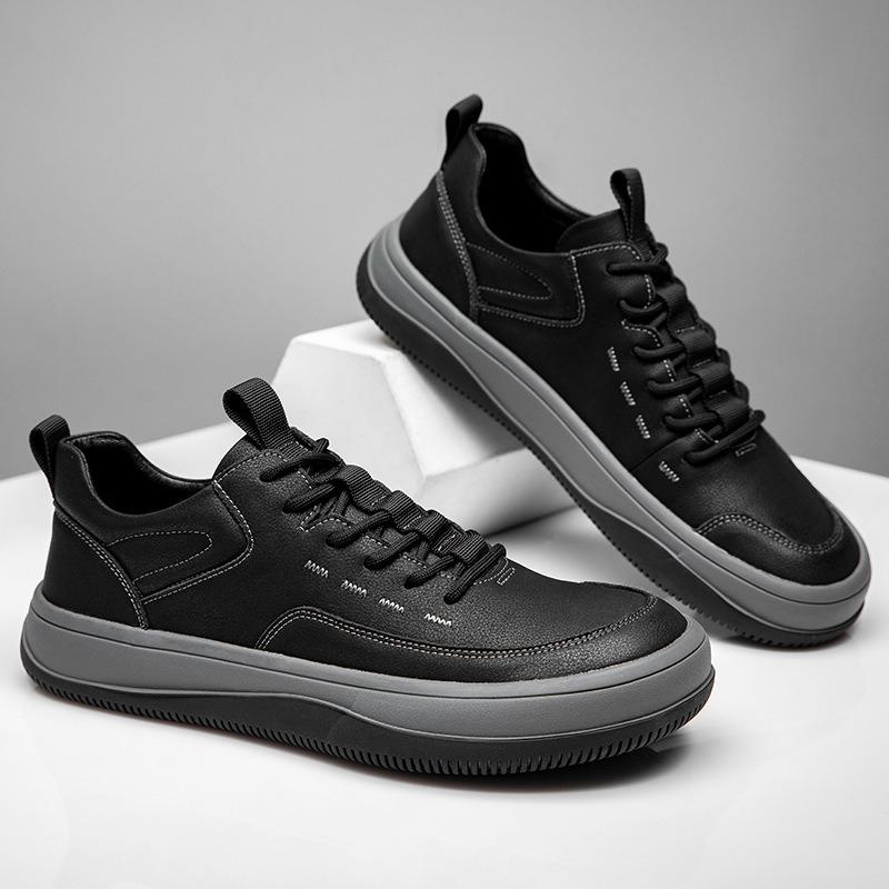 Spring New Leather Men's Shoes Trendy Versatile Leather Shoes Platform Non-slip Casual Shoes Men's Crooked Clown Shoes