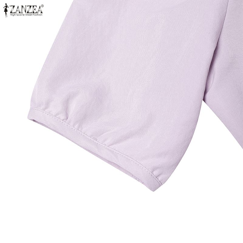 ZANZEA Women Casual V-Neck Solid Color Short Sleeve Midi Dress