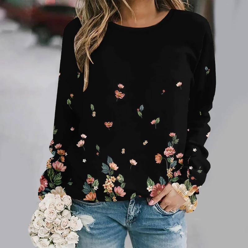 Fashionable round neck long sleeved printed casual loose streetwear