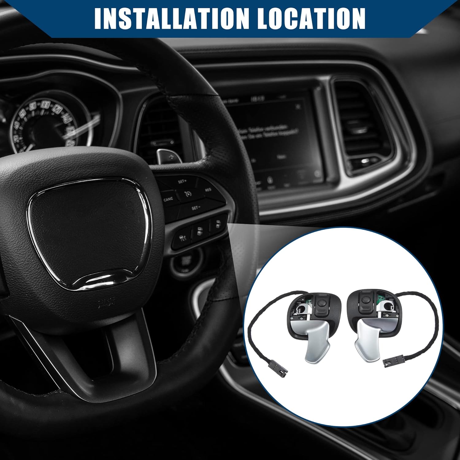 5RQ08DX9AC 5RQ09DX9AC/Inner/Steering Wheel Paddle Shifter for Dodge Challenger 2015-2023/Plastic/1 Set/Black
