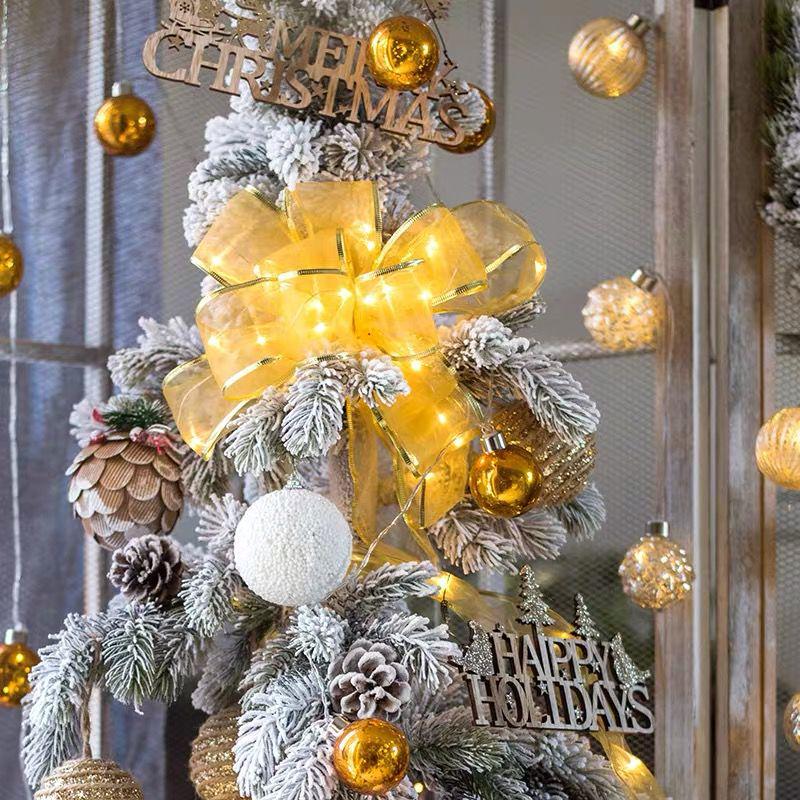 Holiday Ribbon LED String Lights & Tree Ornaments - Set of Christmas Balls and Light Strip 