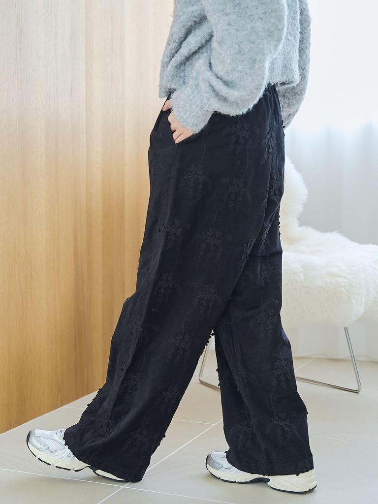 Cohen 3D Flower Embroidered Corduroy Easy Wide Pants, 76406000026, 2150 Natural (21), Medium