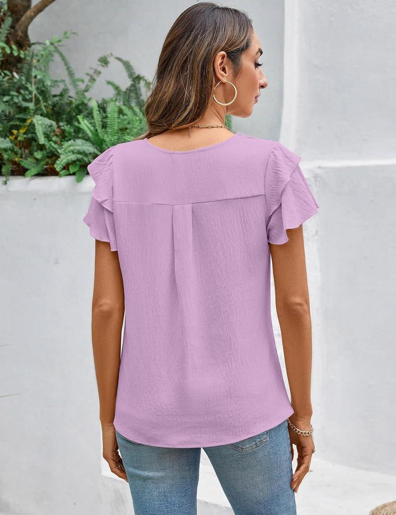2025 Women's Spring/Summer Casual Pleated Short-Sleeve Pullover T-Shirt.