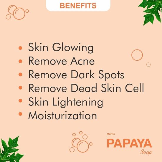 Morvin Papaya Bath Soap Bar - Enriched with Papaya Extract, Kojic Acid & Shea Butter for Dark Spot & Acne Removal – (75gm, Pack of 6).