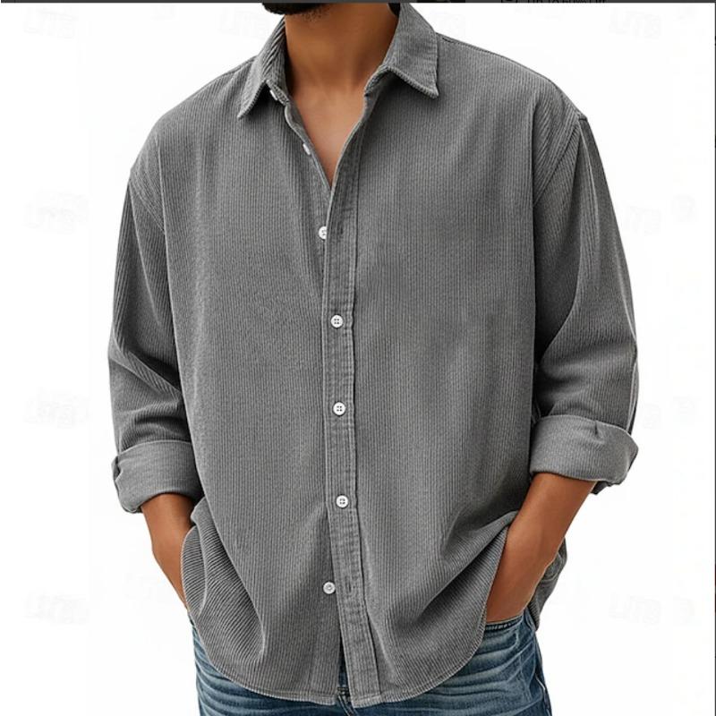 Men s Grey Corduroy Button Down Long Sleeve Shirt Leisure S серый
