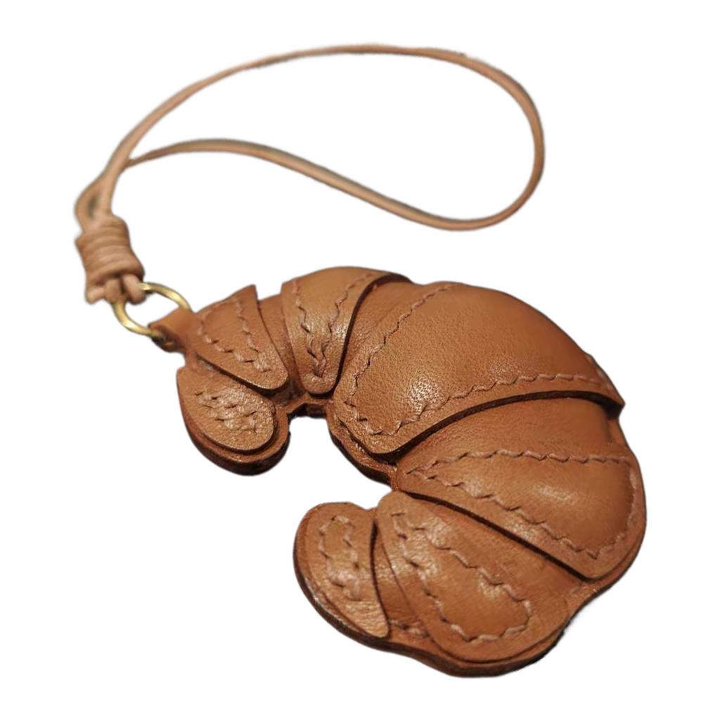 Leather Croissant Charm Keychain Stylish Key Ring Handmade Keyring Fashionable Women Girls Bag Pendant Accessory