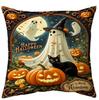 Halloween Throw Pillow Cover Spooky And Pumpkin Pattern Cushion Covers Machine Washable Decorative Bedroom Living Room