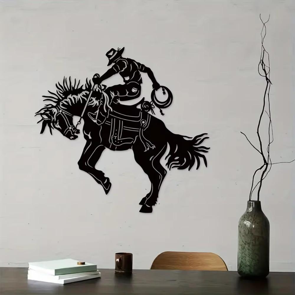 1pc Modern Bronc Rider Metal Wall Art - For Wildlife & Horse Lovers. Farmhouse Decor. Home Decor. Wall Hanging.