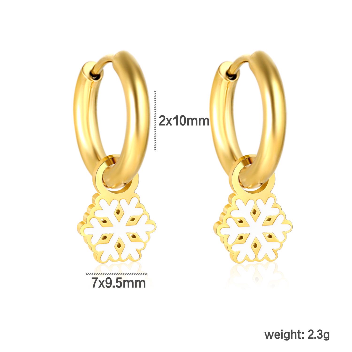 

Versatile White Drip Oil Snowflake Earrings - European & American Christmas Style Stainless Steel Ear Clips