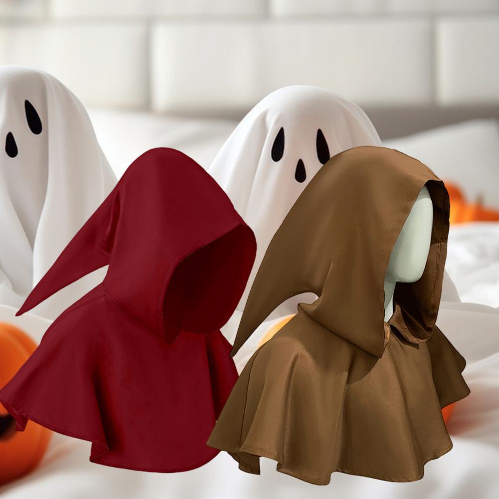 Halloween Cape Hood Medieval Death Hat Solid Color Retro Dark Style Cosplay Costume Stage Show Performance Shawl Cap