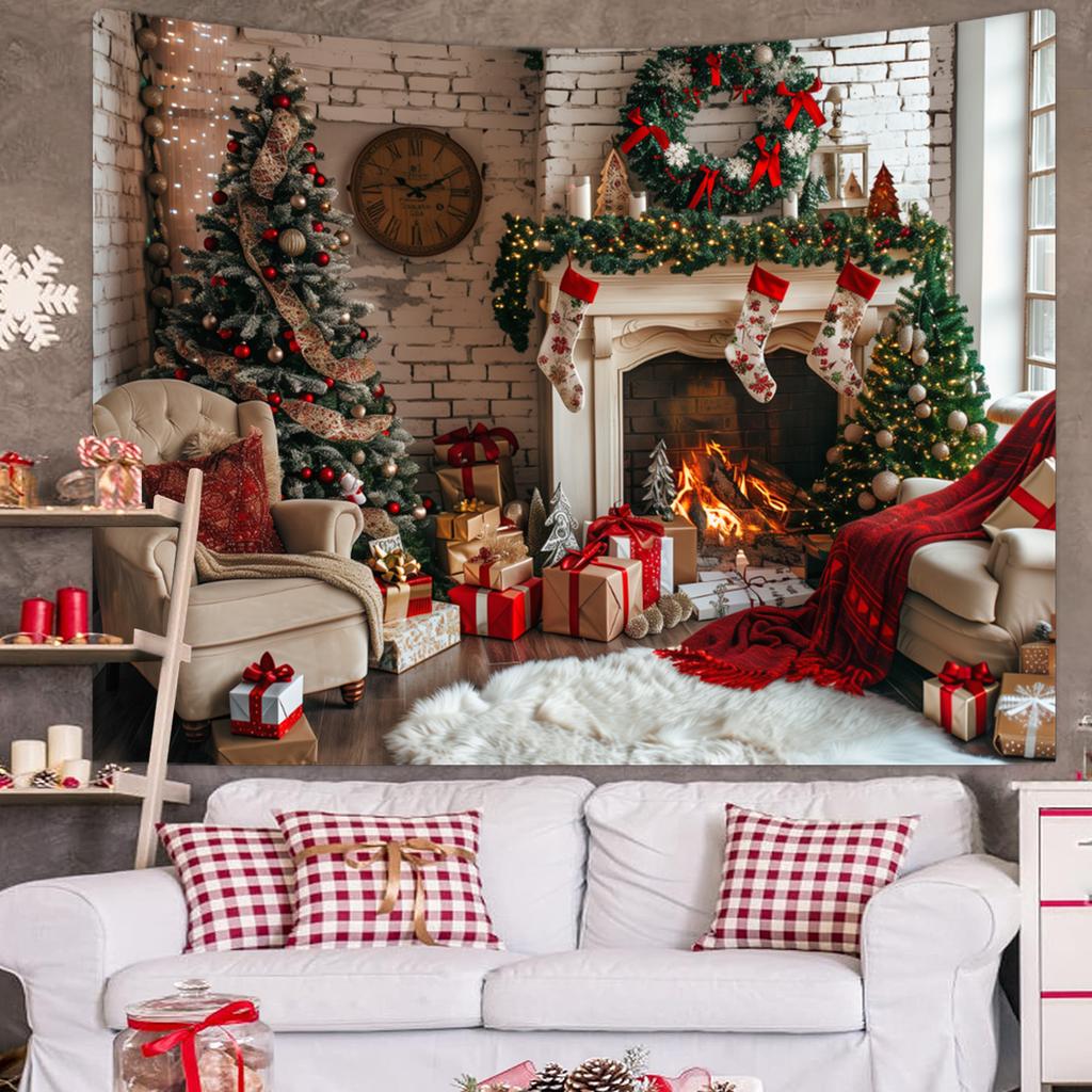 1pc Christmas Decoration Poster Tapestry, Christmas Tree Snow Scene Decoration Photography Background Banner