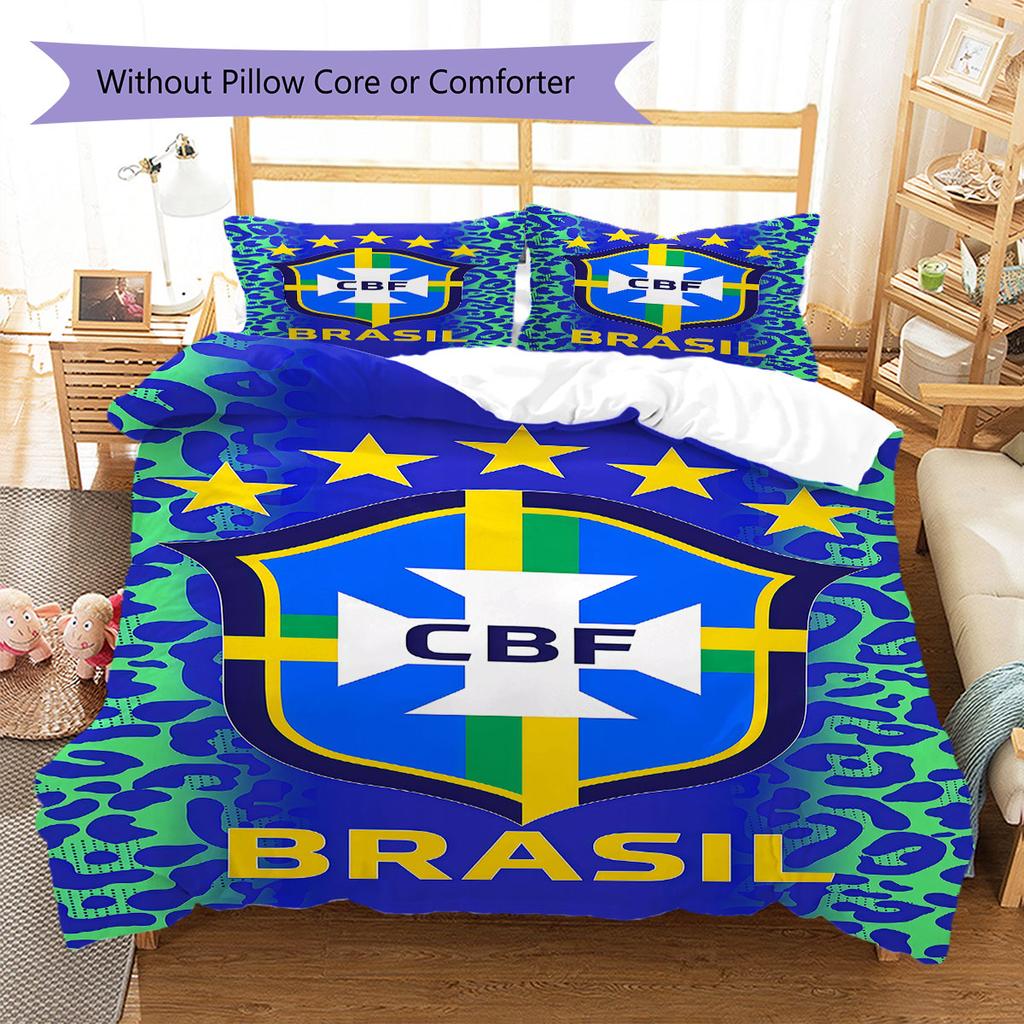 Brasilien Nationalmannschaft Muster Bettwäsche, Steppbett Set Bettbezug Kissenbezug Haus Geburtstag Geschenk(1 Bettbezug + 2 Kissenbezüge, ohne Füllung)