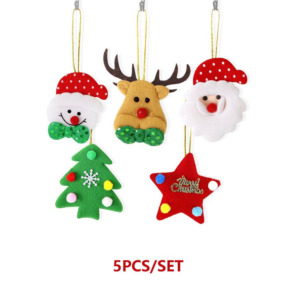 New Christmas Ornament Set Cartoon Plush Christmas Ornaments Reindeer/Snowman/Christmas Tree/Santa Claus/Five-pointed Star Designs