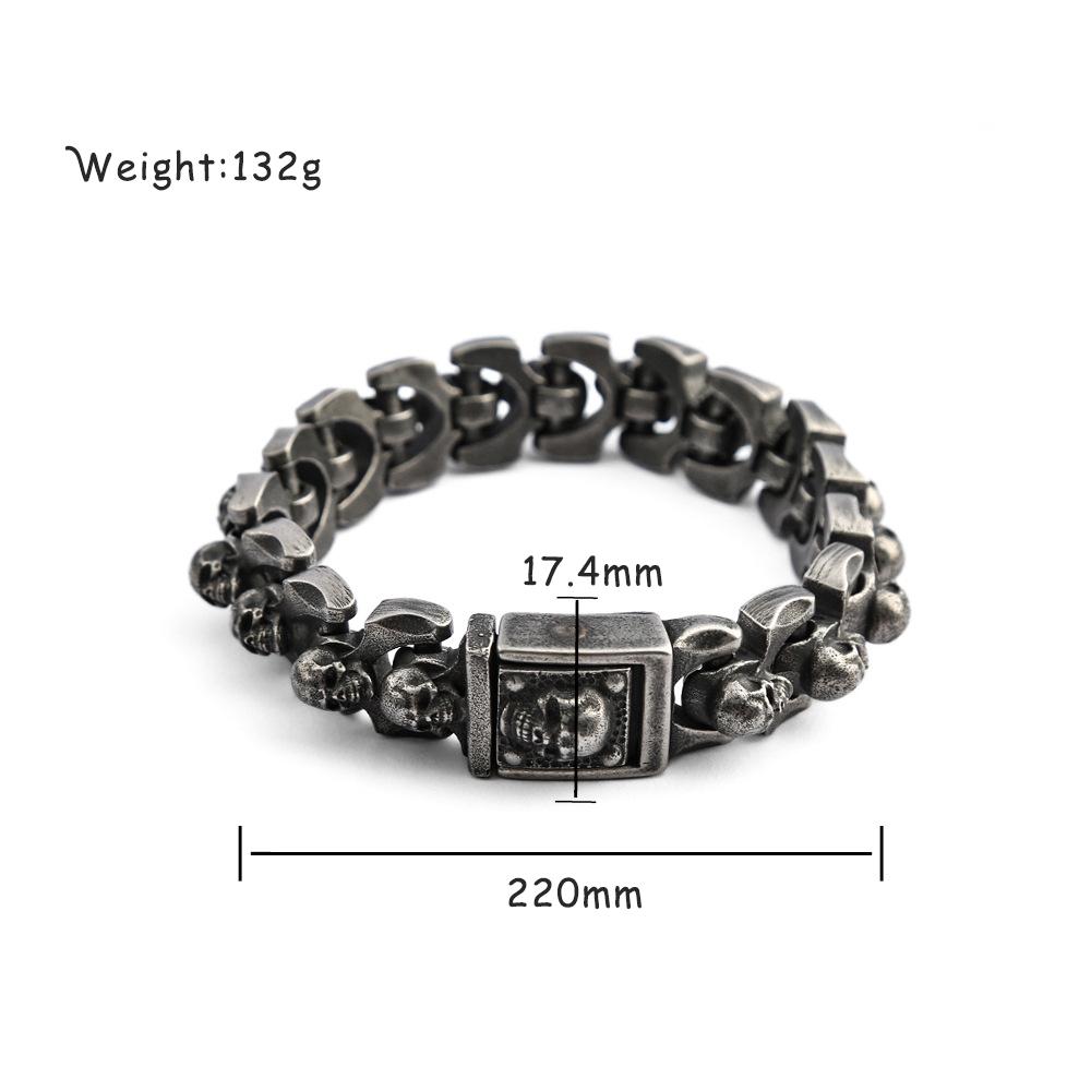 Vintage Men's Domineering Skull Bracelet Trendy Stainless Steel Charm Bracelet Punk Hip Hop Motorcycle Bangle Jewelry