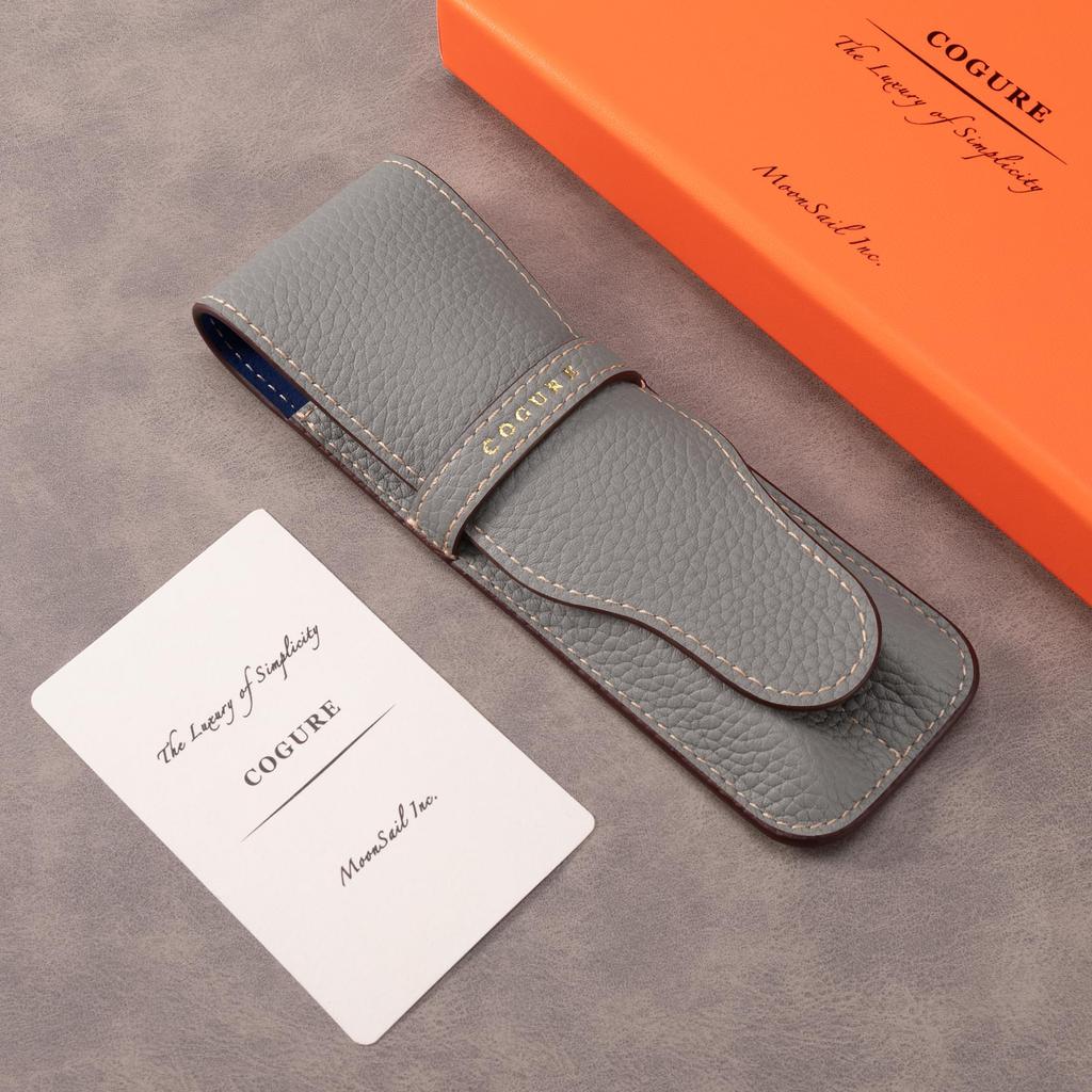 COGURE Pencil Case, Leather Slim Pencil Case for Fountain Pens, Handmade, Luxury Brand, COGURE, Gift, Includes Box, COPenCase, Two Pencils, Black