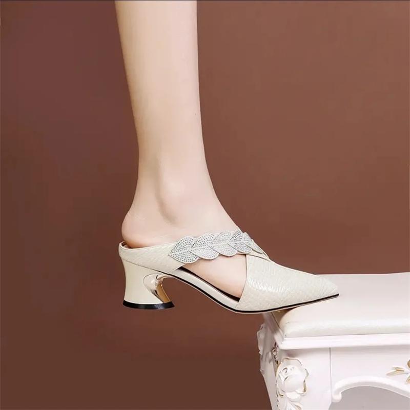 Cresfimix Women Fashion Sweet Plus Size High Quality Slip On Spring Summer Square Heel Shoes Lady Casual Beige Heel Shoes Ba375