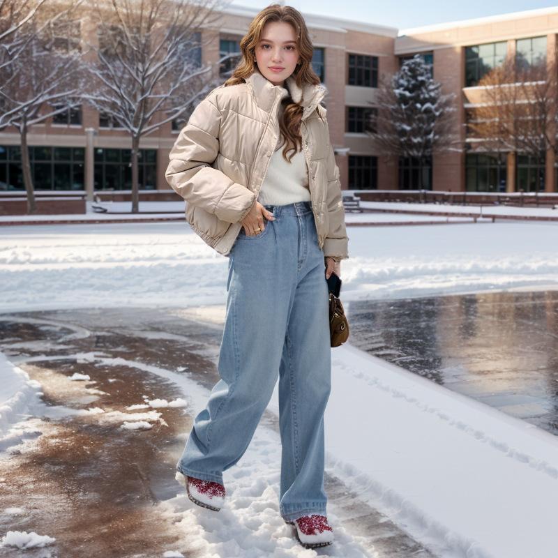 GMXIA Damen Vintage Casual Einfarbig Druck Herbst Winter Langarm Stehkragen Jacken & Mäntel