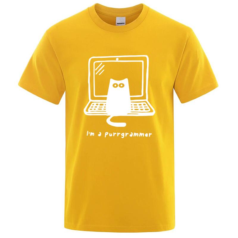 Mens Tshirt High Quality 100 Cotton Funny Cat Programmer Printed Summer Casual Loose Cool Cat Men T Shirt Oneck Male Top Tee